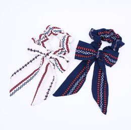 Floral Print Design Hair Tie Women Bow Ponytail Hair Accessories Rope Scrunchy Basic Hair Band 50pcs wholesale
