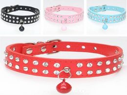 100pcs/lot Fast shipping 2 Rows Bling Rhinestone Puppy Pet Dog Collar With Nice belles 4 Colours