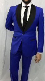 Royal Blue Men Wedding Tuxedos Black Lapel Groom Tuxedos New Fashion Men Blazer 2 Piece Suit Prom/Dinner Jacket (Jacket+Pants+Tie) 1601