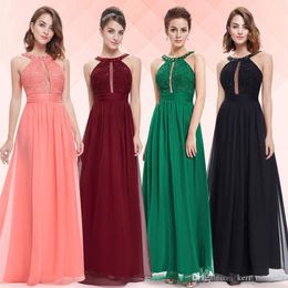 New Lace Evening Dresses Red Bridesmaid Dresses Black Chiffon Applique Beads High Quality Halter Strap Prom Party Dresses HY150
