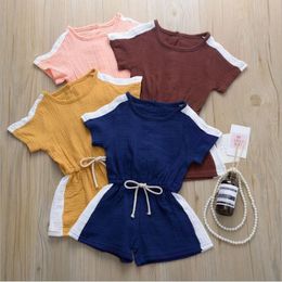 Kids Designer Clothes Baby Patchwork Jumpsuits Boys Girls Short Sleeve Rompers Casual Bodysuit Shorts Child Onesies Sleepwear Payamas YP489