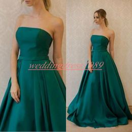 Elegant Strapless Satin Evening Dresses Teal Green Cheap Plus Size Vestidos De Festa Long Party Dress Prom Formal Pageant Celebrity Gowns