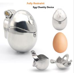 Stainless Steel Male Egg-Type Fully Restraint Chastity Device Two Types Cock Cage Penis Ring Bondage Belt Sex Toys