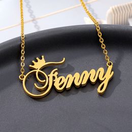 Stainless Steel Personalised Name Crown Necklace Jewellery Rose Gold Silver Colour Customised Cursive Font Choker Necklace Women