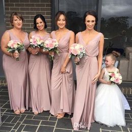 2024 New Cheap Sexy Sheath Bridesmaid Dresses Deep V Neck Sleeveless Floor Length Plus Size Maid Of Honour Party Gowns Wedding Guest Dress 403