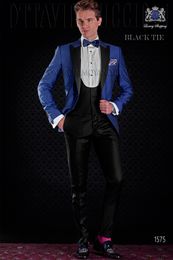 Fashionable One Button Groomsmen Peak Lapel Groom Tuxedos Men Suits Wedding/Prom/Dinner Best Man Blazer(Jacket+Pants+Tie+Vest) 761