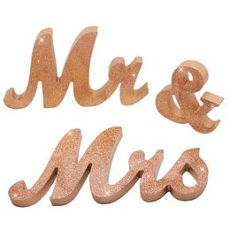 Vintage Design English Letters Mr&Mrs Wooden Wedding Background Decoration Glitter Gold Silver Present Table Centrepiece Decor 1 S257l