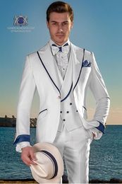 New Design One Button Wedding Men Suits Peak Lapel New Three Pieces Business Groom Tuxedos (Jacket+Pants+Vest+Tie) W962