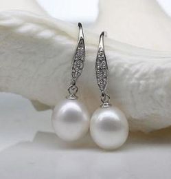 HOT SELL PERFECT ROUND SOUTH SEA 10-11MM WHITE PEARL EARRING 925 SILVER