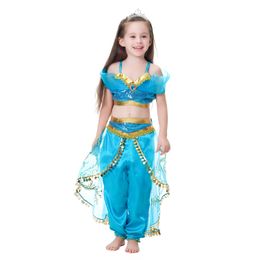 Flickor Kid Summer Cos Princess Dance Dress Suit Halloween Jul Prestanda Kostym Cosplay Top Kjolbyxa Två bitar Kläder Set