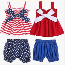 Kids Designer Clothes Independence Day Clothing Sets Striped Star Suspenders Vest Shorts Suits Crop Tops Harem Pants Outfits Costume C5932