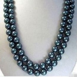 De doble filamento 8-9mm tahitian Negro Azul collar de perlas