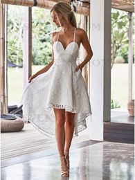 A-line Lace High Low Short Wedding Dresses 2019 With Straps Sweetheart Short Front Long Back Hi Lo Women Summer Beach Short Wedding Gown