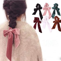 2020 Ponytail Scrunchies Velvet Hair Ties Scarf Solid Ribbon Hairbands Elastic Hair Rope Women Scrunchy Hair Accessories 12 Colours