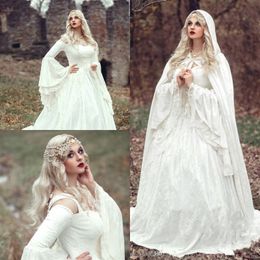 Traditional Medieval Gothic Wedding Dresses For Duchess Scoop Bell Long Sleeves Steam Punk Country Wedding Dresses victorian With Cloak 2019
