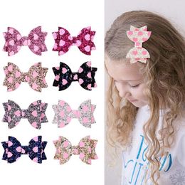 Girls Hair Clips Hairbows Heart Design Glitter Bows With Clip 3 Inch Bow Barrettes Hairpins Fashion Hair Accessories 8 Styles DHW3698