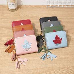 Women Short Wallets PU Leather Female Tassel Purses Maple Leaf Card Holder Fashion Woman Small Zipper Wallet With Coin Purse zdl0609.