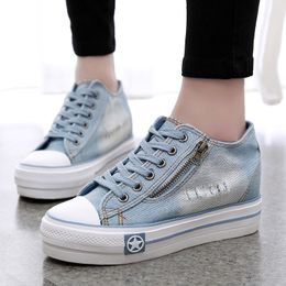 Hot Sale-2018 Summer Canvas Woman Thick Bottom Denim Flat ShoesCasual Women Shoes Height Increase Shoes