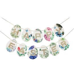 Easter Banner Flags 2m Hanging HAPPY EASTER Floral Flags for Birthday Easter Party Baby Shower Decoration