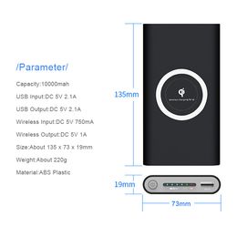 Qi Wireless Charger Power Bank 10000mAh 10000 mAh Poverbank External Battery Wireless Charging Powerbank For Mobile Phone