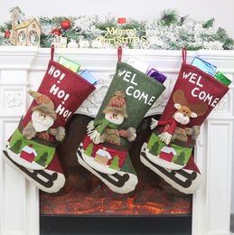 Christmas Stocking 18" Santa Claus Snowman Reindeer Xmas Character 3D Plush with Faux Fur Cuff Christmas Decorations and Party Accessory