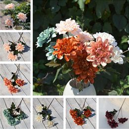 Fake Short Stem Autumn Dahlia (3 heads/piece) 22.83" Length Simulation Scorpio Peony for Wedding Home Decorative Artificial Flowers