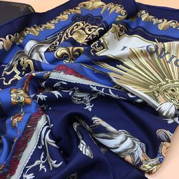 Wholesale-new style women's square scarves 100% silk good quality dark blue color print pattern size 130cm - 130cm