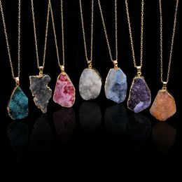 Natural Rough Stone Crystal Hole Pendant Jewellery Necklace Irregular Clavicle Sweater Chain Wholesale
