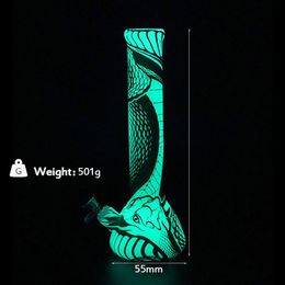 Beaker Bong Pipe Glow In The Dark Printing Smoking Pipe 13.5'' Tall Unbreakable Dab Rig Silicone Water Pipe 14mm With Glass Bowl