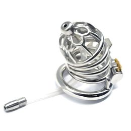 Stainless Steel Male Chastity Belt With Silicone Urethral Catheter Curve Cock Cage Device Sex Toys For Men