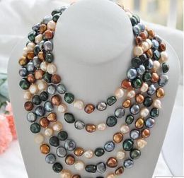 necklace Free shipping ++ 100" 14mm black coffee pink green baroque freshwater pearl necklace