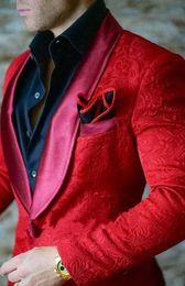 New Classic Design Red Groom Tuxedos Groomsmen One Button Shawl Lapel Best Man Suit Wedding Men's Blazer Suits (Jacket+Pants+Tie) 1233