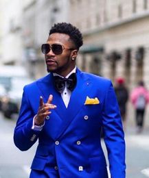 Royal Blue Groom Tuxedos Excellent Double-Breasted Groomsmen Wedding Tuxedos Men Formal Dinner Party Prom Blazer Suit(Jacket+Pants+Tie)1107