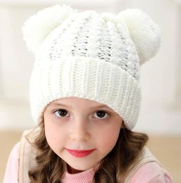 Winter baby Knitted warm Hat Soft Pompom Beanies Outdoor Kids Fur Ball ears warmer wool Knit skull Cap