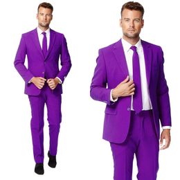 Fashion Purple Groom Wedding Tuxedos 2 Pieces Slim Fit Two Button Pants Suits Formal Men Business Blazer Suits