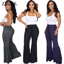 High Waist Casual Bell Bottom Trouser 2020 Women Fashion Push Up Pleated Long Pant Spring Solid Colour Plus Size Flare Sweatpant