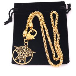 Antique Silver/ Gold Caduceus Medical Symbol Pendant Pentagram Healers Wheat Chain Necklace