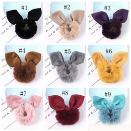 2020 Rabbit Ears Hairband Solid Plush Scrunchie Hair Tie Ring Ropes Elastic Hair Rubber Band Girls Ponytail Holder Hair Accessories 200pcs