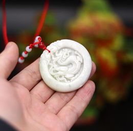 Natural White Chinese Jade Dragon Pendant Necklace Charm Jewellery Carved Amulet Fashion Accessories Gifts for Women Men
