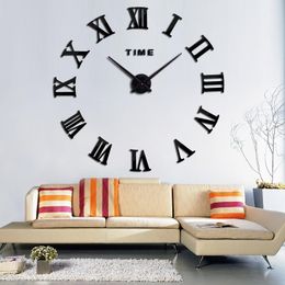 47inch Promotion New Home Decor Large Roman Mirror Fashion Modern Quartz Clocks Living Room DIY Wall Clock Sticker Watch