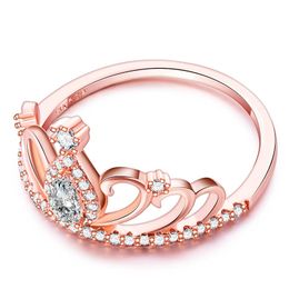 New Arrival Fashion Style Gorgeous Crown rose gold filled Engagement Rings For Women full CZ zircon Anel Feminino1801