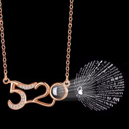 Number 520 Pendant 100 Language I love You Necklace Gold Silver Projection Pendant Necklace Romantic Love Memory Jewellery Party Favour GGA2717