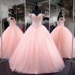 Pink Quinceanera Dresses Modest Masquerade Ball Gown Prom Dress Sweet 16 Girls Birthday Party Lace Up Off Shoulder