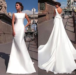 Charming New Elegant Wedding Dress Satin Sleeveless Backless Cathedral Train Long Bridal Gowns Custom Made