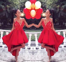 2019 Cheap Red High Low Homecoming Dress Spaghetti Straps Juniors Sweet 15 Graduation Cocktail Party Dress Plus Size Custom Made