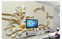 Customized 3d mural wallpaper photo wall paper Orchid relief 3D living room TV background wall flower and bird decorative mural