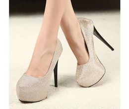 Hot Sale Evening Party Glittering High Platfrom Stiletto Heels 2 Colors Women Fahsion Sexy Pumps