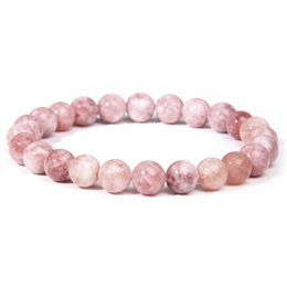 Fashion Natural Stone Pink Angelite Beads Bracelet 8mm Sunstone Beaded Energy Yoga Bracelet Jewelry for Women Handmade Gifts