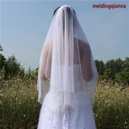 New High Quality Fashion Elegant White Ivory Fingertip Length Two Layer Alloy comb Pearl Edge Wedding Veil Meidingqianna Brand