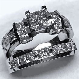 Vecalon Vintage Promise Ring Set 925 sterling silver Princess cut 5A Zircon Cz Engagement rings for women Men Jewelry best Gift